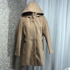 Stylish Beige Hooded Trench Coat